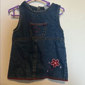 Vintage Denim Sleeveless Dress with Red Embroidery